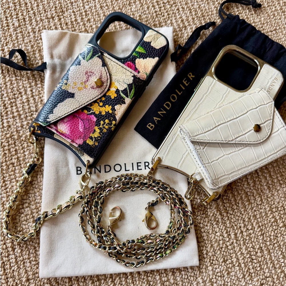 Bandolier authentic 15 pro 5 pc LOT Crossbody, wristlet, Phone Case  Gold Croc